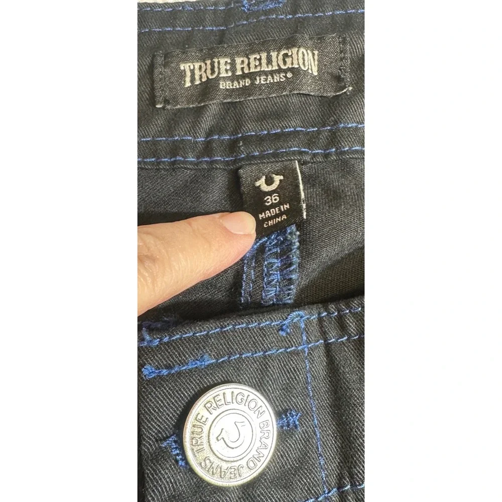 True Religion Mens Black Cargo Pants Sz 36‎ Relaxed Fit Stitch Detail MSRP $159